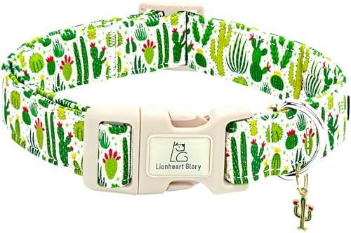 Lionheart glory Dog Collar Green Cactus Print Collar for Medium Dogs Spring Summer Female or Male Collars Pets Gift Adjustable Heavy-Duty Cute Pet Collars