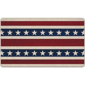 4th of July Patriotic Welcome Front Door Mat, America Stars Stripes Decorative Doormat Non-Slip Floor Entryway Rug, American USA Farmhouse Indoor Outdoor Home Kitchen Decoration 17'' x 29''