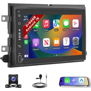 2+64G Android 15 Car Stereo for Ford F150 F250/F350 E250 E350 Edge Taurus Sable Fusion Milan Focus Montego Freestyle Wireless Carplay and Android Auto,7 Inch Touch Screen Radio GPS/WiFi/FM RDS BT