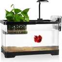 1.8 Gallon Beta Fish Tank Aquariums Kits - Clear Small Fish Bowl Starter Kit with LED Light, Water Filter Pump, Hydroponic Basket - Beginner's Gift for Guppy Shrimp Goldfish, Rectangular