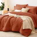 CozyLux Queen Comforter Set Burnt Orange Seersucker 7 Pieces Bed in a Bag Queen Comforter Set with Sheets Terracotta Luxury Bedding Set with Down Alternative Comforter, Sheets, Pillowcases & Shams