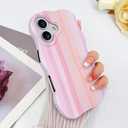 LSL Case for iPhone 16, Cute Pink Stripes Striped Pattern Case for Women Girls Curly Wave Edge Girly Trendy Bold Protective Phone Cover