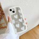 LSL Case for iPhone 13, Glossy Mirror Back White Hearts Pattern Case for Girls Women Curly Wave Edge Cute Girly Trendy Slim Protective Cover