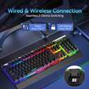 TECKNET Wireless Gaming Keyboard, 2-in-1 (2.4G Wireless & Wired) Computer Keyboard, 15-Zone RGB Keyboard, 4000mAh Rechargeable Battery, Metal Panel, PC Gaming Keyboards (Whisper Quiet Gaming Switch)