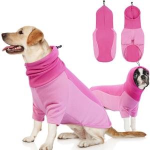 BRKURLEG Warm Dog Hoodie Dog Sweater Dog Anxiety Jacket with Ear Wrap Dog Fleece Shirt Adjustable Quiet Head Cover Sleeves Winter Soft Calming Vests for Dogs and Cats with Earmuffs, Pink L