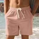 JEMLDL Men's Corduroy Shorts 5 Inch Inseam Drawstring Elastic Waist Lightweight Casual Summer Beach Shorts with Pocket (Pink, XL)
