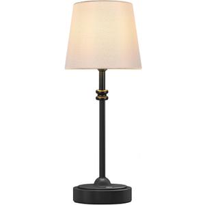 ONEWISH Cordless Lamp-Battery Operated Table lamp, 4000mAh Rechargeable, Stepless Dimmable, Small Touch Bedside Lamp with White LampsShade, 2700K Warm Ambient Light for Dining, Patio, Bathroom(Black)