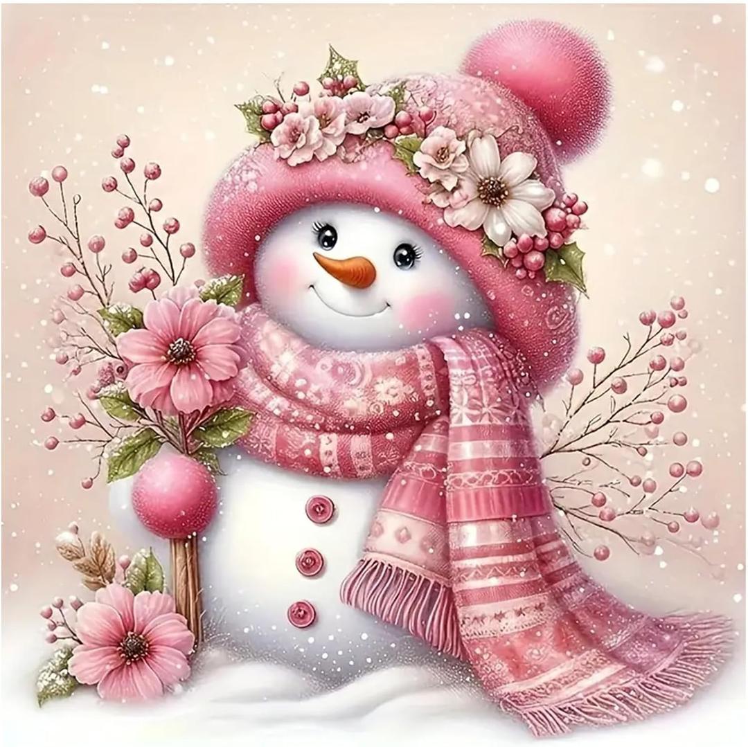 Huacan Diamond Painting Diamond Art Kit Pink Snowman DIY 5D Full Square Diamonds Mosaic Set Gem Art Kit Home Decor Handmade Gift 11.81 * 11.81 inch