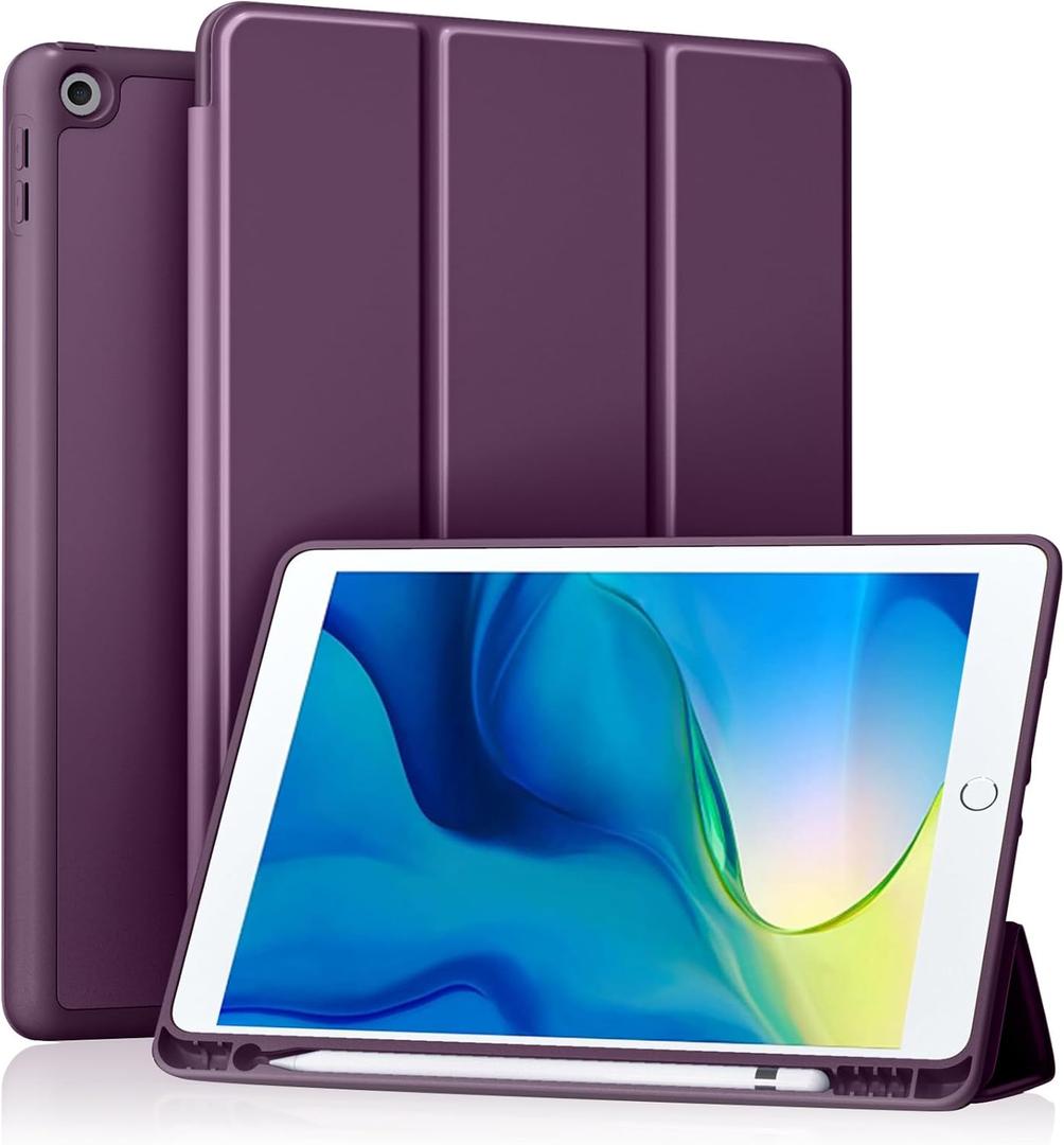 Akkerds Case Compatible with iPad 10.2 Inch 2021/2020/2019, for iPad 9th/8th/7th Generation with Pencil Holder, Protective Cover with Soft TPU Back, Auto Sleep/Wake, BerryPurple