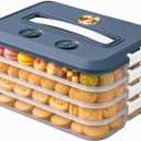 LOEZ 4-Layer Food Storage Container, Stackable Snack Container with Lid, Dumpling Box, Gyoza Container, Cookie Storage Containers, Good Sealing, Time Recoder (Blue)