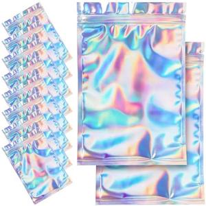 80 Pieces Resealable Smell Proof Bags - Foil Pouch Bags， Flat Clear Food Storage Bags Plastic Packaging Foil Mylar Bags for Party Favor Food Storage (Holographic Color, 8x10 Inch)