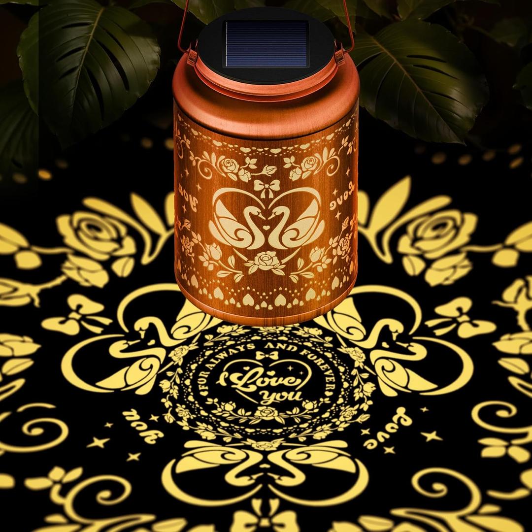 Solar Lanterns Outdoor Waterproof Decorative Garden Solar Lights Outdoor,Hanging Hollow Out Metal Ornaments Decor for Outside Lawn,Patio,Balcony,Yard Unique Gifts for Women Valentine Day Gifts