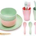 12 Piece Wheat Straw Dinnerware Set - Biodegradable, Eco Friendly, BPA Free, Non-Toxic, Kid Microwave and Dishwasher Safe Durable Long Lasting