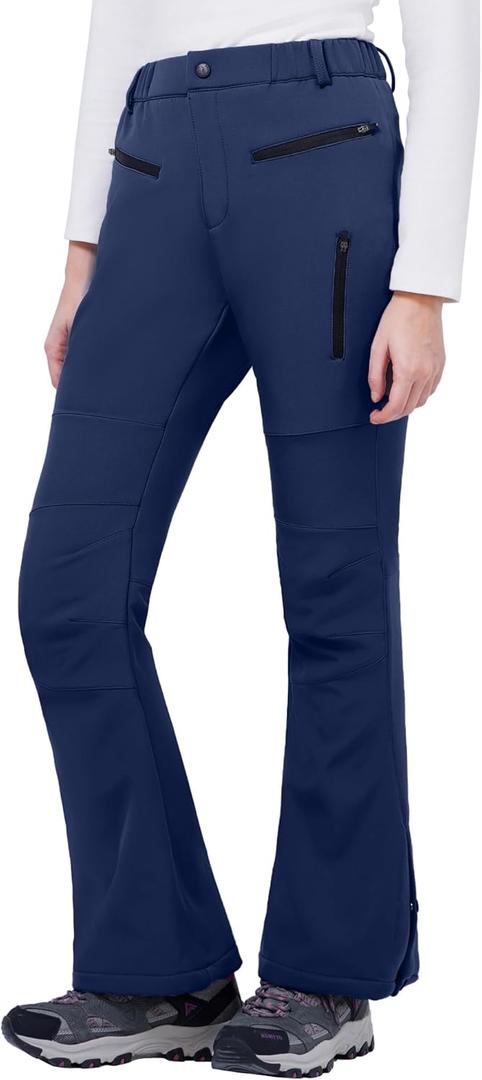 WULFUL Women's Snow Ski Pants Waterproof Insulated Fleece Lined Winter Softshell Hiking Pants (10, Navy)