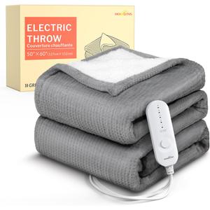 HOMLYNS LuxeHeat Heated Blanket Throw, Soft Flannel Sherpa, Electric Blanket 5 Heat Settings, Fast Heating, Heating Throw Blanket 3 Hours Timer Auto Shut Off, Machine Washable, 5060 Inches, Grey