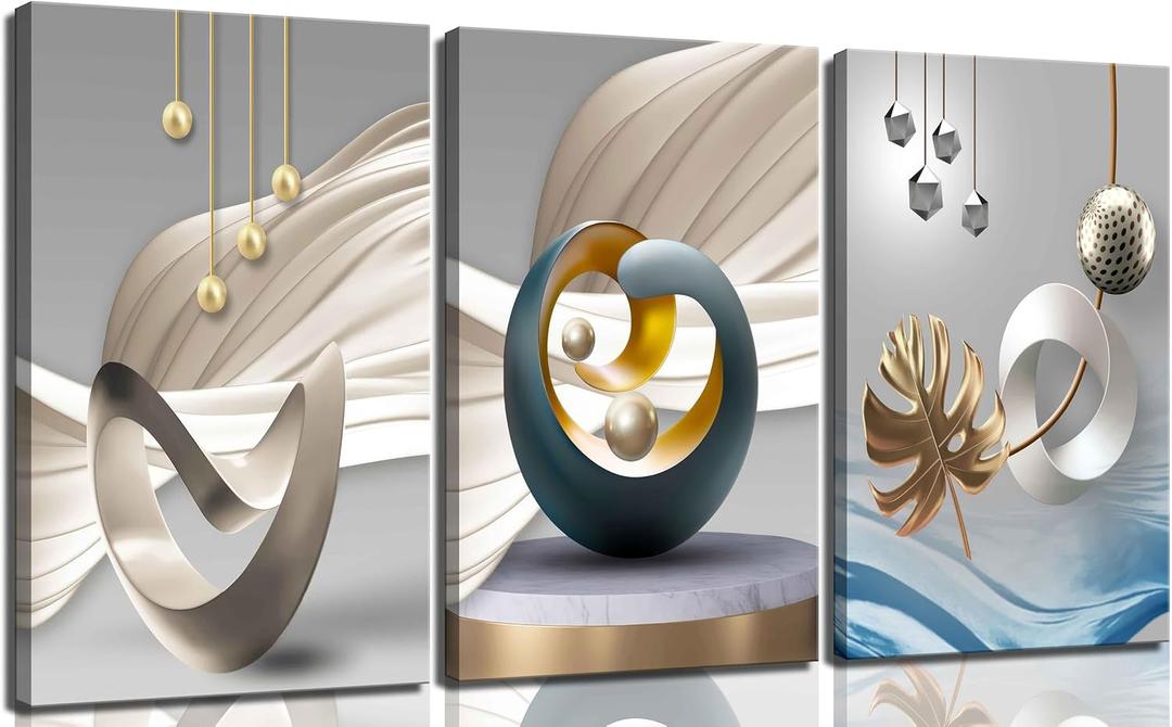 3Pcs Abstract Geometric Canvas Wall Art Modern Art Pattern Decor painting Pictures White Blue Yellow Grey Nordic Posters Print for Living Room Bedroom Office Hallway Home Decoration