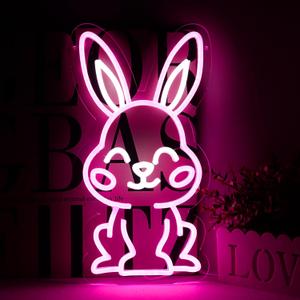 Easter Rabbit Neon Sign for Wall Decor,Dimmable Led Pink Rabbit Neon Signs, USB Powered Rabbit Neon Lights for Children's Room Decoration, Easter Gifts, Birthday Parties Gift