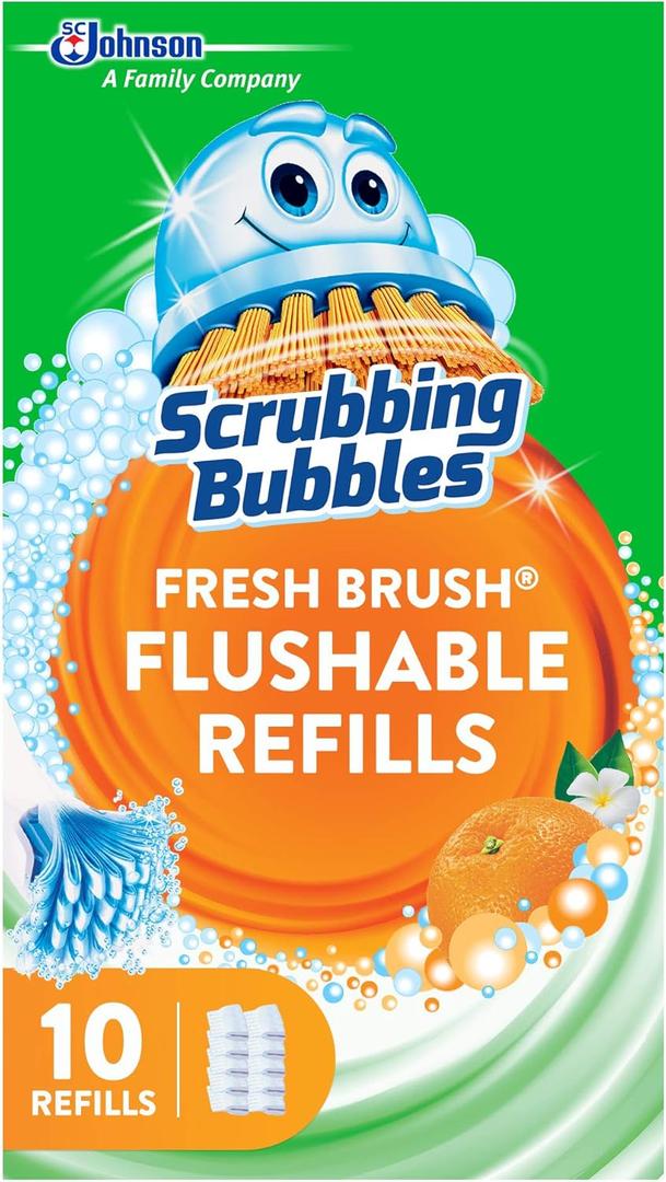 Scrubbing Bubbles Flushable Toilet Bowl Wand Cleaner Refills, Fresh Brush Cleaner Toilet Refill Pads, Removes Limescale & Odors, Citrus Scent, 10 Count (Pack of 1)