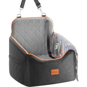 Dog Car Seat for Small Dog, Booster Seat for Dogs Under 30lb, Elevated Pet Seat with Pockets, Anti-Slip Bed for Car, Perfect for Front & Back Seats with Safety Leash (Black/Grey, Medium)