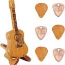 Wooden Guitar Pick Holder Box With Stand, Acoustic Guitar Pick Case With 6 Pcs Picks