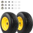 16x6.50-8 Flat Free Tire and Wheel Assembly, 3/4-Inch Bearing with Extra 1-Inch Bearings, 3-Inch Offset Hub, Includes Bushings & Washers, for Riding Lawn Mower Garden Tractor 2 Pack