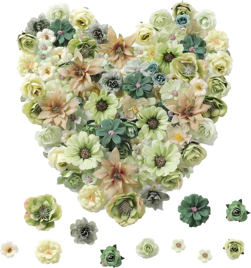 Serra Flora Realistic Mini Silk Flower Heads  Multicolor Daisy Rose Artificial Flower for Wedding Garland, DIY Crafts & Home Decor (Green)