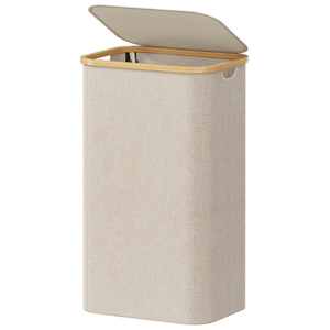 Lifewit 100L Laundry Basket with Lid, Clothes Hampers for Laundry with Bamboo Handles and A Removable Bag, Large Foldable Laundry Hamper for Bedroom, Bathroom, Dorm, Laundry Room, Beige