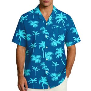 Men's Hawaiian Shirt Short Sleeve, Tropical Beach Floral Shirts Casual Button Down Tops for Summer Trip Vacation Size L