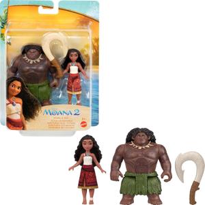 Mattel Disney Moana 2 Toys, Moana & Maui Ocean Adventures 2-Pack with 2 Small Dolls & Hook Accessory, Inspired by The Movie (3.5 inch scale)