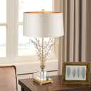 Glass Table Lamp Modern Bedside Lamp Decorative with Metal Base White Linen Fabric Lampshade Modern Bedside Lamp for Bedroom Living Room Elegant Nightstand Lamp Crystal Decoration for Office Desk