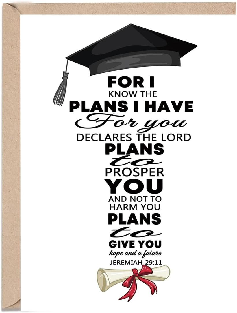 5 x OJsensai Christian Graduation Card Gifts Decoration for Her Him Student | Religious Graduation Congratulations Gifts for Son Daughter, Bible Verse Graduation Card Jeremiah 29:11Cellophane Envelope