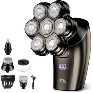 7D Arc Electric Shaver for Head & Body, 5-in-1 Upgraded Electric Razor for Men, Waterproof Wet/Dry Detachable Head Shaver, LED Display Rechargeable Electric Shaving & Grooming Kit, Grey