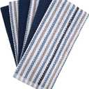 Premium Kitchen Towels (16x 26, 6 Pack) | Large Cotton Kitchen Hand Towels | Popcorn Striped Design | Dish Towels | 430 GSM Highly Absorbent Tea Towels Set with Hanging Loop | Blue