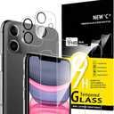 9 x NEW'C 4 Pack, 2 Pack for iPhone 11 Screen Protector + 2 Pack Camera Lens Protector, Sensor Protection,Case Friendly Tempered Glass Film