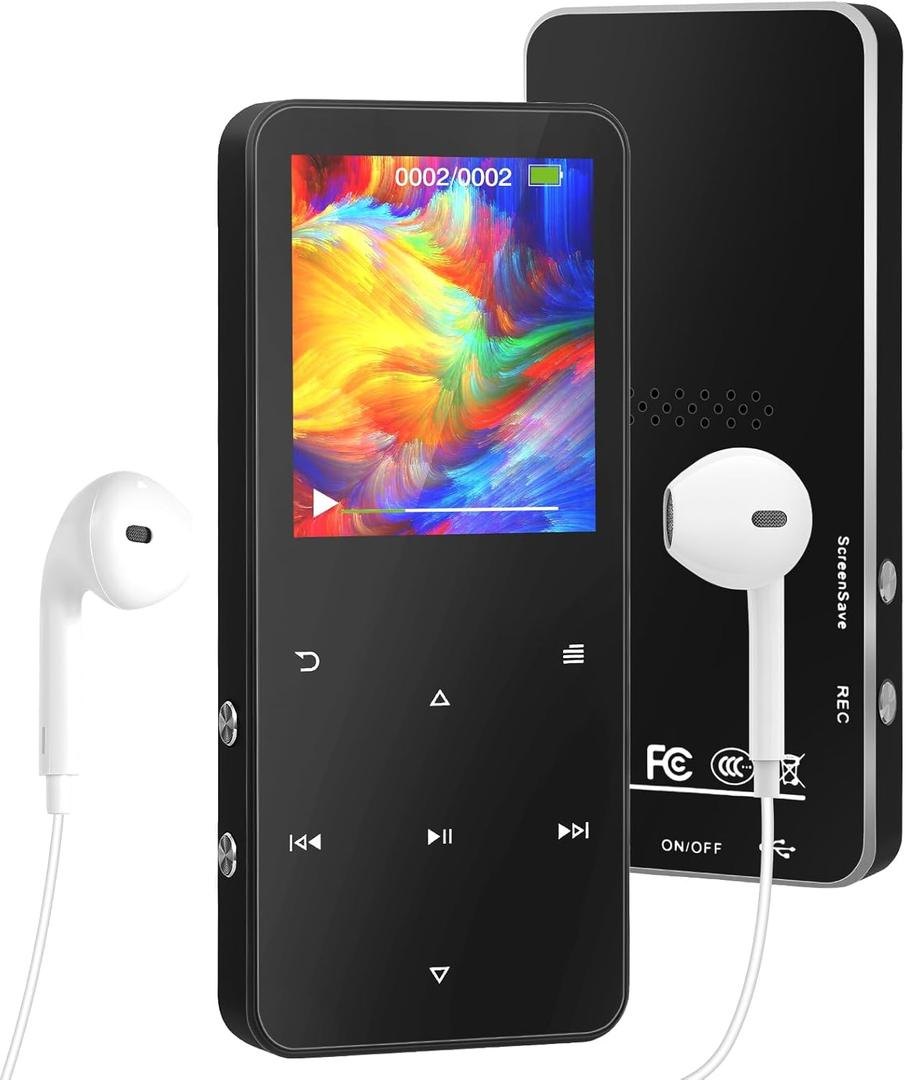MP3 Player 32GB, Portable Bluetooth 5.2 MP3 MP4 Music Player with Speaker, 1.8" Full Touch Screen, FM Radio, Voice Recorder, E-Book, HiFi Sound, for Sports and Travel