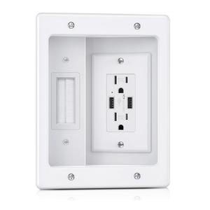 ZEXMTE in Wall Cable Management Kit with AC Outlets & USB Ports, Recessed Outlet Boxin Wall TV Power Kit, Hide Cords Recessed Wall Outlet for TV & Low Voltage Cables, White