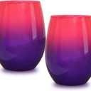 Bad Bananas Ombre Pink and Purple - Set of Two 21 oz Stemless Wine Glasses - Colored Glassware - Colorful Drinking Glasses Wine Gifts for Women