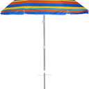 6.5 ft Beach Umbrella with Sand Anchor & Tilt Mechanism - Heavy Duty Wind Resistant UV 50+ Portable, Outdoor Folding Umbrella for Beach, Pool, Patio, GardenProtection Fits in a large Suitcase for Patio Garden Beach Pool Backyard, Blue Multi Stripe CH-1504