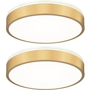 Ken & Ricky Modern Flush Mount LED Ceiling Light Fixture, 12 inch 5CCT Ceiling Light, Brushed Gold Ceiling Light Flush Mount, Hallway Lighting Fixtures Ceiling, KR3354-2PK