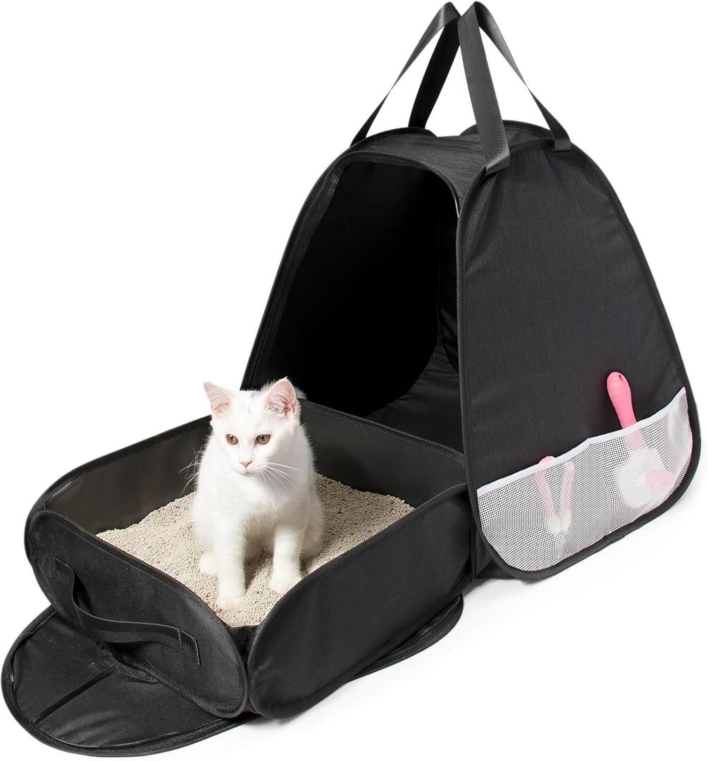 Large Portable Upgrade Travel Cat Litter Box,Leak-Proof, Lightweight, Foldable Cat Playpen (Black, 17.7" Lx17.7 Wx19.6 H