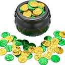 JOYIN 208 St Patricks Day Lucky Leprechaun Plastic Coins and 1 Large Black Cauldron with Handle Pot of Gold Party Supplies, St Patrick Decorations Party Favors