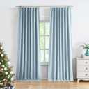 Dusty Blue Pinch Pleated Full Blackout Curtains Linen Texture Noise Reducing Window Treatment Panel 102 Inch for Living Room Bedroom Thermal Insulated Back Tab Drapes with Hooks, 2 Panel, 40"Wx102"L