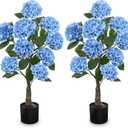 3FT Blue Hydrangea Artificial Flowers Tree Large Real Touch Faux Silk Hydrangea Plants Potted Fake Flower in Black Pot for Home Indoor Outdoor Front Porch Garden Entrance Living Room Decor, 2 Pack