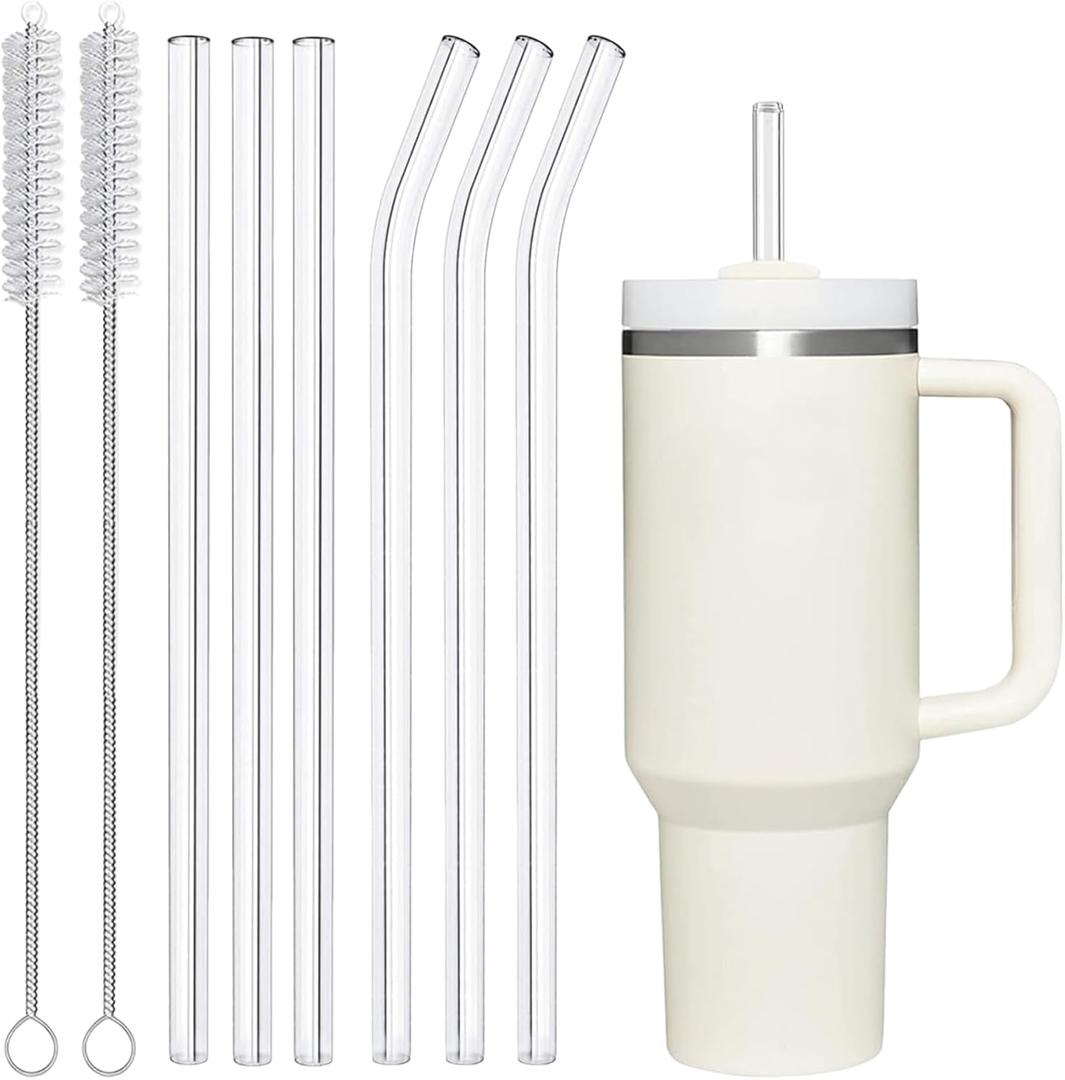 4 x 6 Pack Reusable Glass Straw for Stanley 40 oz 30 oz Cup Tumbler,12.2''x10MM,3 Straight and 3 Bent with 2 Cleaning Brushes,Compatible with Stanley 40oz Stanley Cup Tumbler