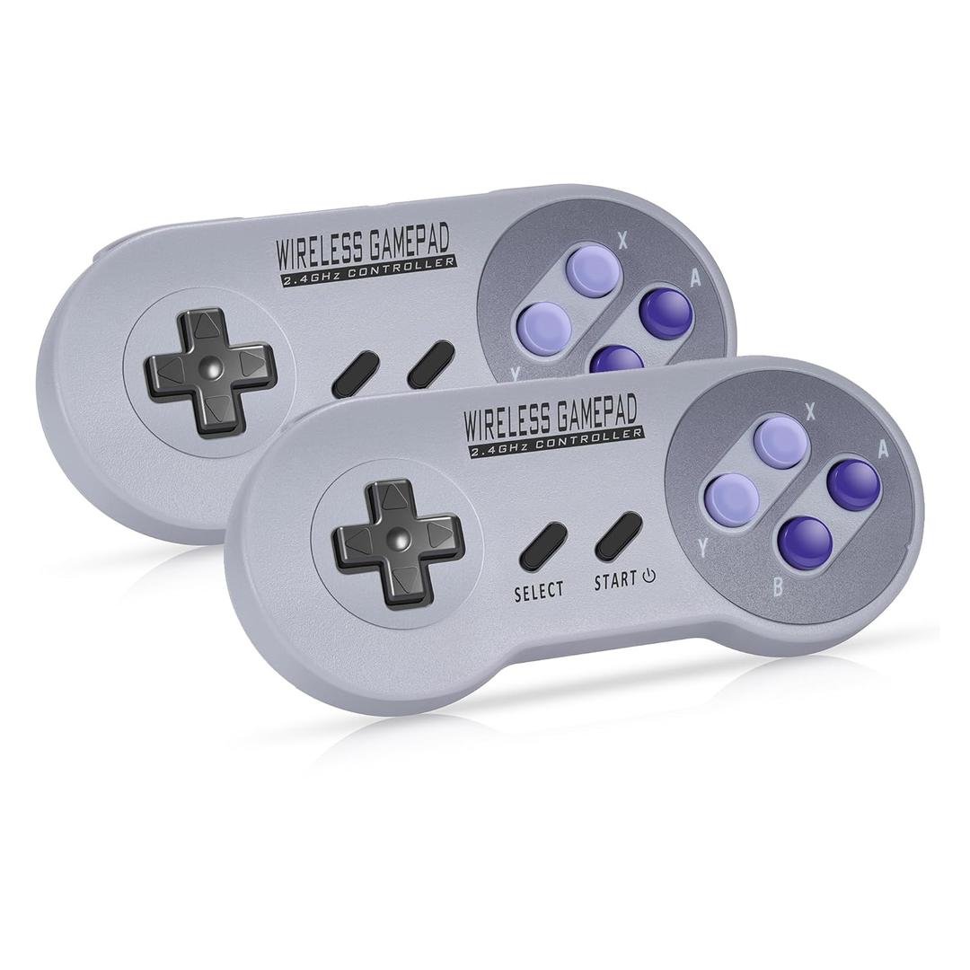 Asopiram Wireless Controller Compatible with SNES Games, 2-Pack Retro 2.4GHz Wireless Joystick for Windows PC Mac Linux Raspberry Pi Retropie, Gamapad with USB Receiver Compatible with Switch I
