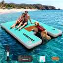VEBESYET Inflatable Floating Dock for Adults & Dogs, 6-Inch Platform | Durable Drop-Stitch PVC Floating Dock with EVA Dog Ramp for Pets, Swimming, Fishing, Lakes & Beaches, MintGreen+Light Gray+Ramp, 5ft × 6ft × 6"