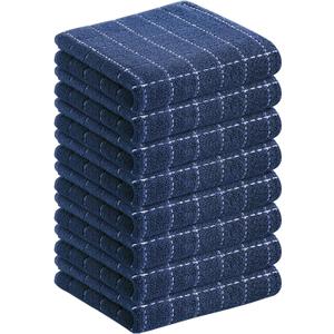 Homaxy 100% Cotton Terry Kitchen Towels(Navy Blue, 13 x 28 inches), Checkered Designed, Soft and Super Absorbent Dish Towels, 8 Pack