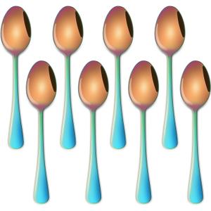 5.5 Inch Espresso & Tea Spoons,Set Of 8 Rainbow Stainless Steel Small Coffee Spoons,Multicolored Demitasse Spoon,Mini Seasoning Spoon
