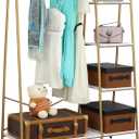 Finnhomy Clothes Rack, Clothing Rack for Hanging Clothes Heavy Duty Garment Rack with 5 Wood Shelves Freestanding Portable Closet Organizer for Bedroom/Entryway/BoutiquesGold