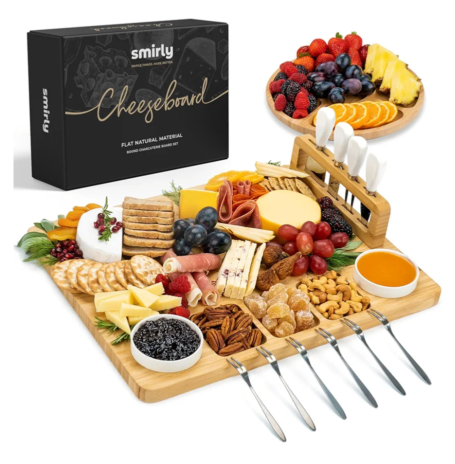 SMIRLY Charcuterie Boards Set, Large Cheese Board Set, Natural Bamboo Charcuterie Tray Cheese Platter with Accessories - Housewarming Gifts New Home, Wedding & Bridal Shower Gifts for Women, Couples